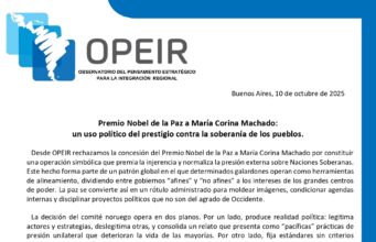 Repudio al premio Nobel de la Paz a Maria Corina Machado
