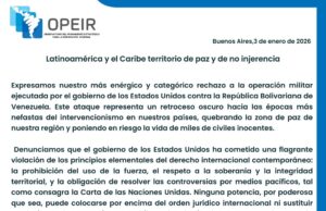 Comunicado de rechazo a la operación militar ejecutada por el gobierno de los EEUU contra Venezuela
